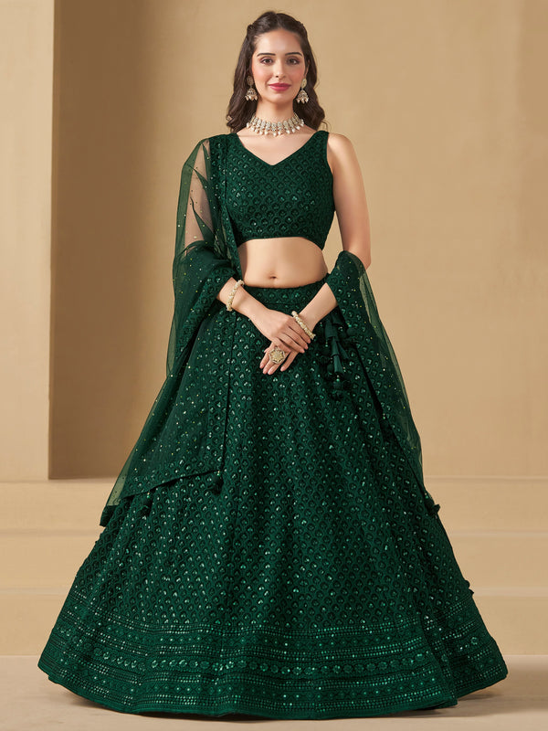 Emerald Green Georgette Lehenga Set