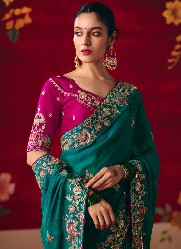 Emerald Green Designer Saree