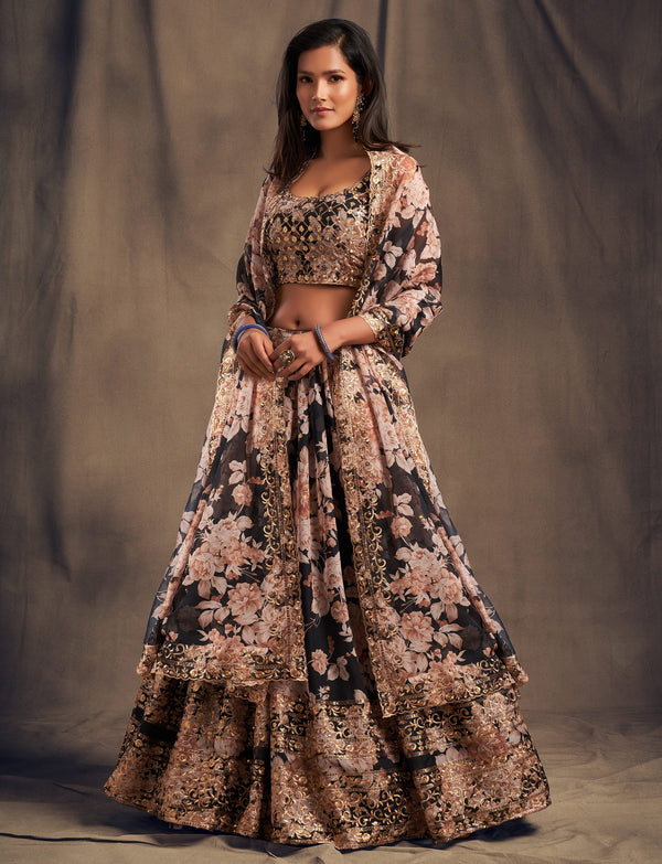 Black Traditional Floral Designer Lehenga Choli
