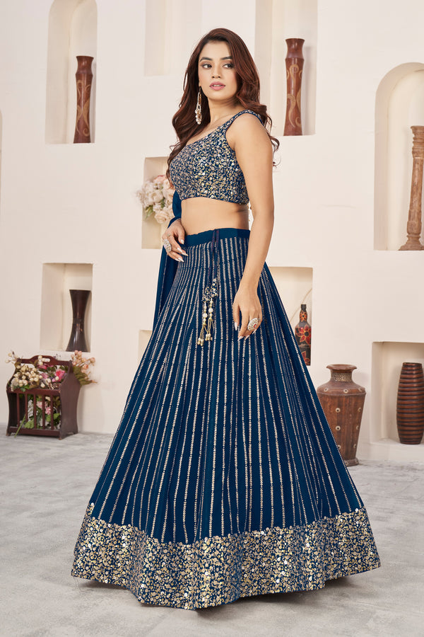 Wedding Wear Sequins Georgette Lehenga Choli