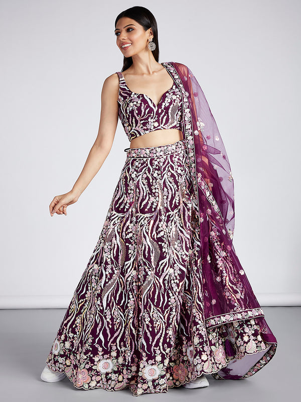 Burgundy Designer Wedding Lehenga Choli