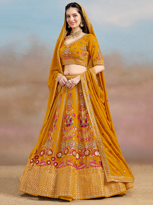 Yellow Georgette Bridesmaid Designer Lehenga Choli