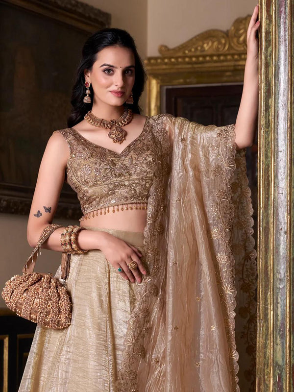 Gold Organza Indian Wedding Designer Lehenga Choli
