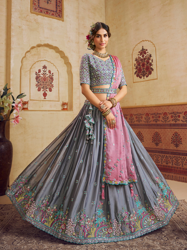 Grey Wedding Lehenga Choli for Women