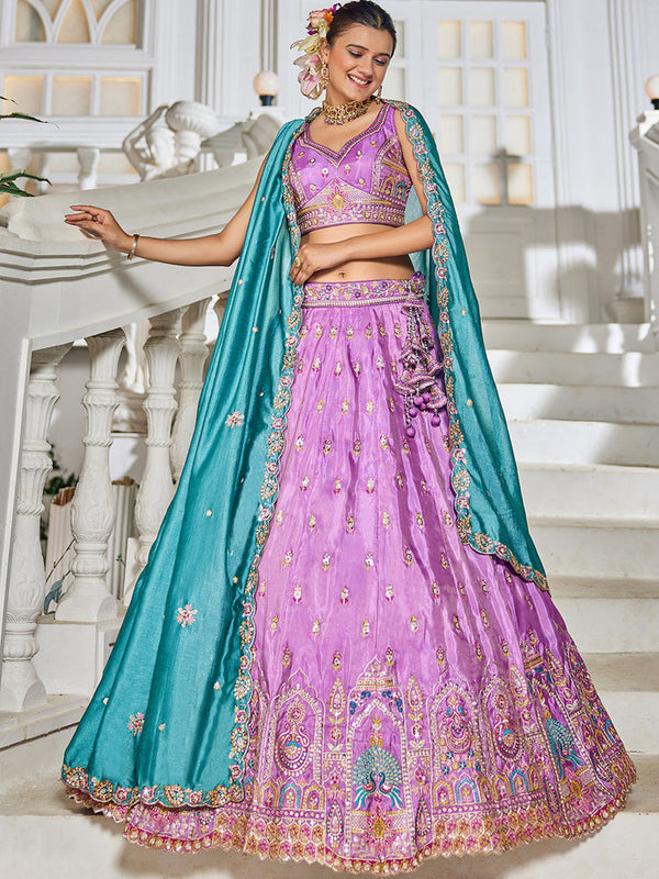 Lavender Indian Wedding Tissue Lehenga Choli