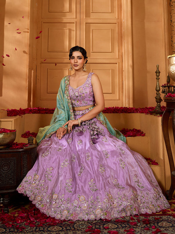 Lavender Sequins Embroidered Satin Silk Lehenga choli