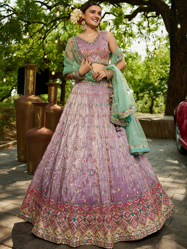 Lavender Embroidered Lehenga Choli for Women