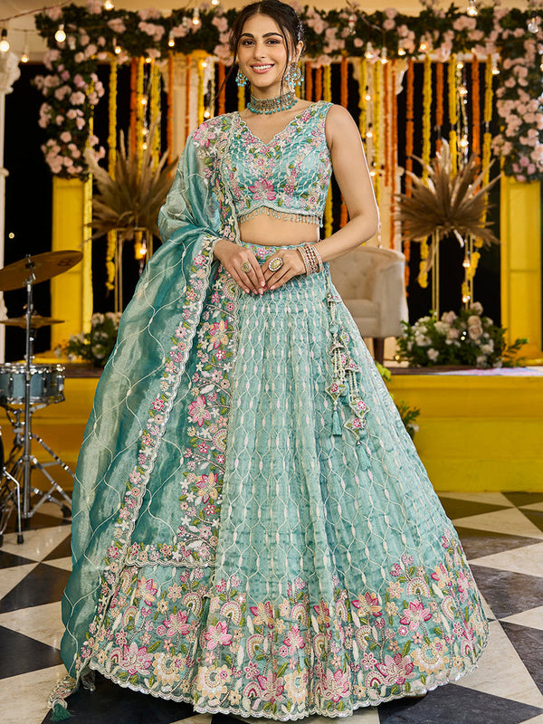 Lime Green Satin Silk Ready to Wear Lehenga Choli