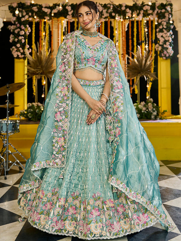 Lime Green Satin Silk Ready to Wear Lehenga Choli