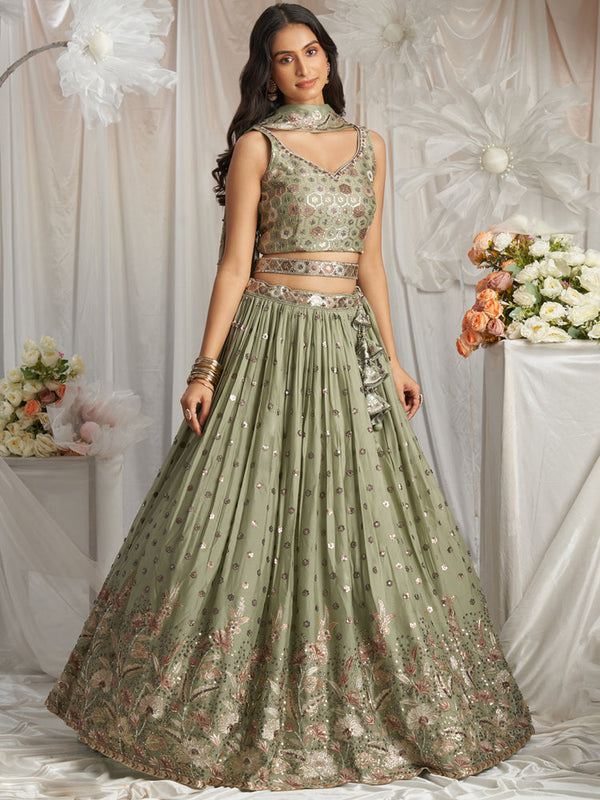 Affordable Limegreen Bridal Lehenga Choli