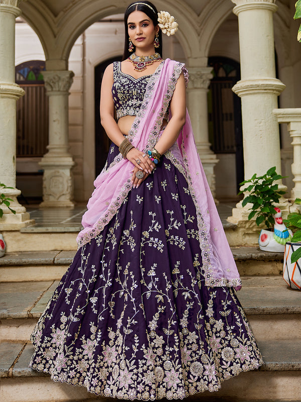 Magenta Organza Lehenga Choli for Bridal