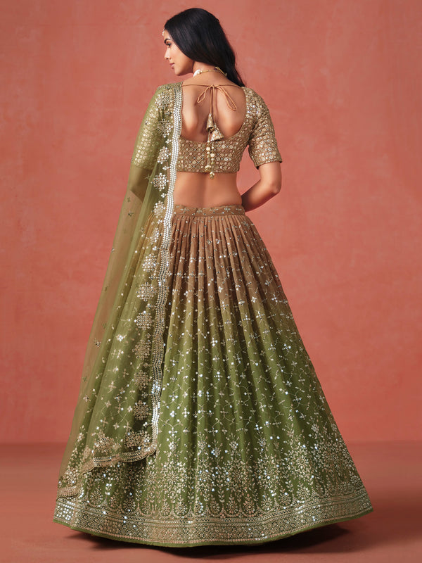 Mehendi Green Georgette Lehenga Choli For Wedding