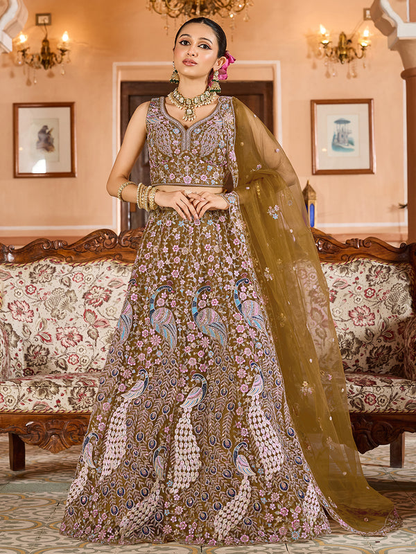 Mustard designer net lehenga choli for women wedding wear