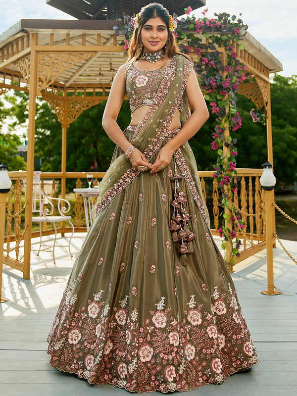 Olivegreen Designer Bridal Lehenga Choli