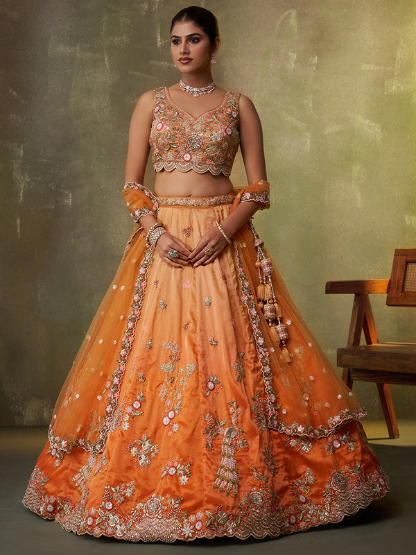 Orange Bridal Lehenga Choli for Women