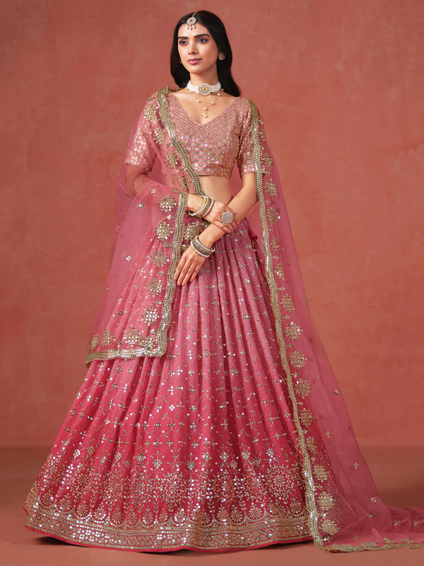 Peach Sequins Wedding Lehenga Choli For Women