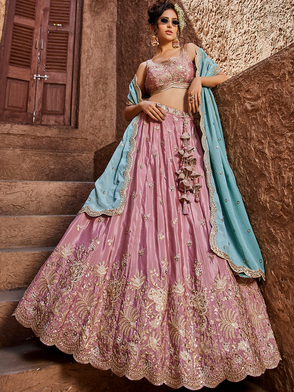 Pink Indian Silk Lehenga Choli for Bridal