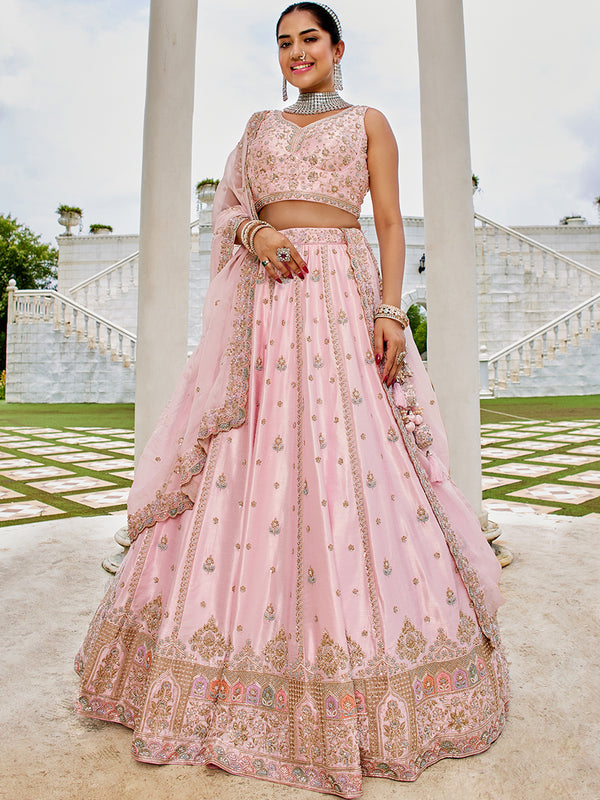 Premium Silk Pink Lehenga Choli for Indian Wedding