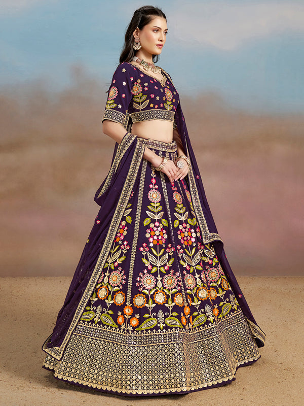 Indian Georgette Purple Lehenga Choli
