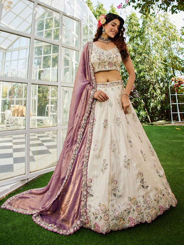 Purple Semi-Stitched Designer Lehenga Choli