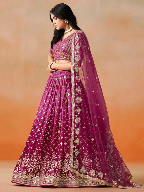 Red Pink Georgette Lehenga Choli For Women