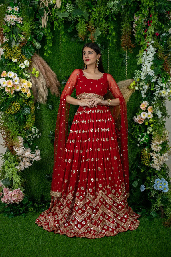 Women’s Red Soft Net Lehenga Choli