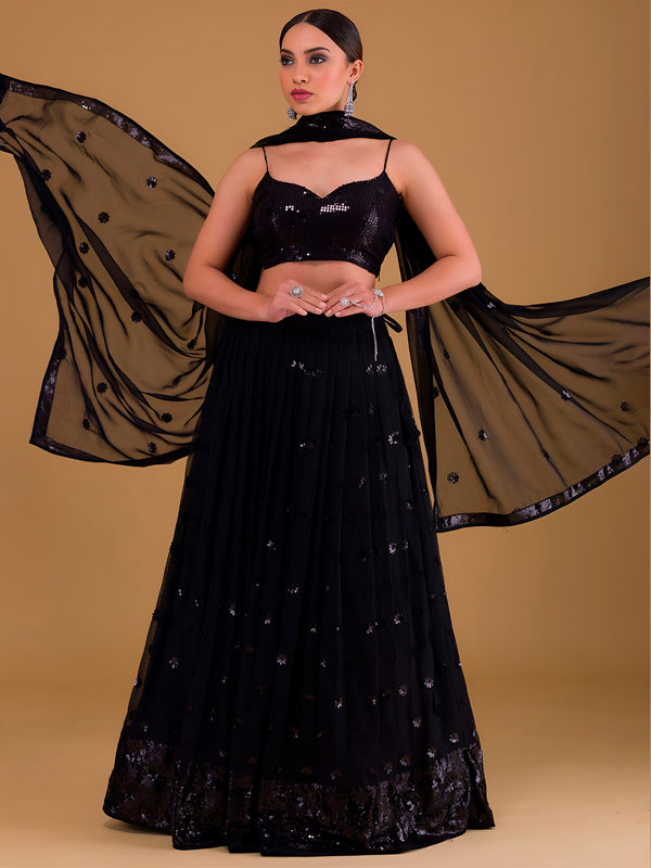 Elegant Black Georgette Lehenga Choli