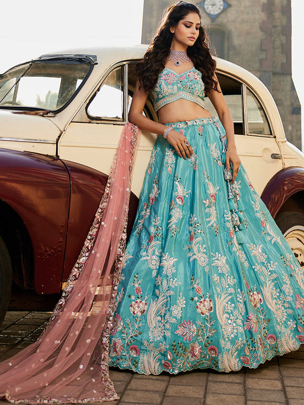 Sky Blue Wedding Lehenga Choli for Women