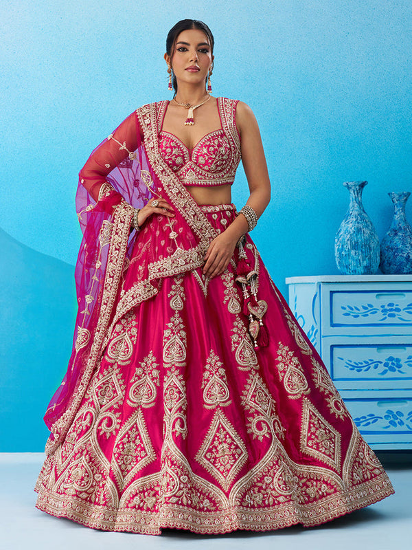 Pink Silk Beads & Sequins Embroidered Lehenga Choli