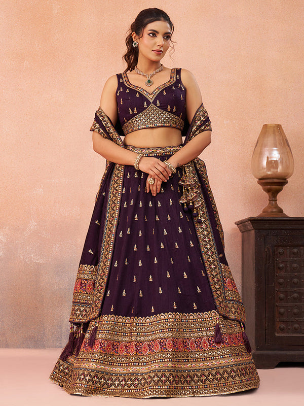 Purple Luxury Chinnon Silk Lehenga Choli