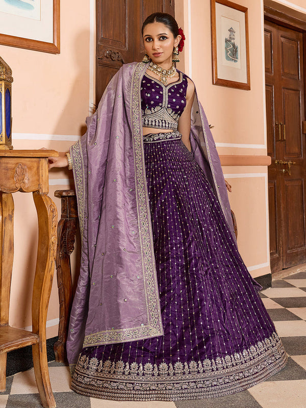 Purple Traditional Tissue Silk Lehenga Choli