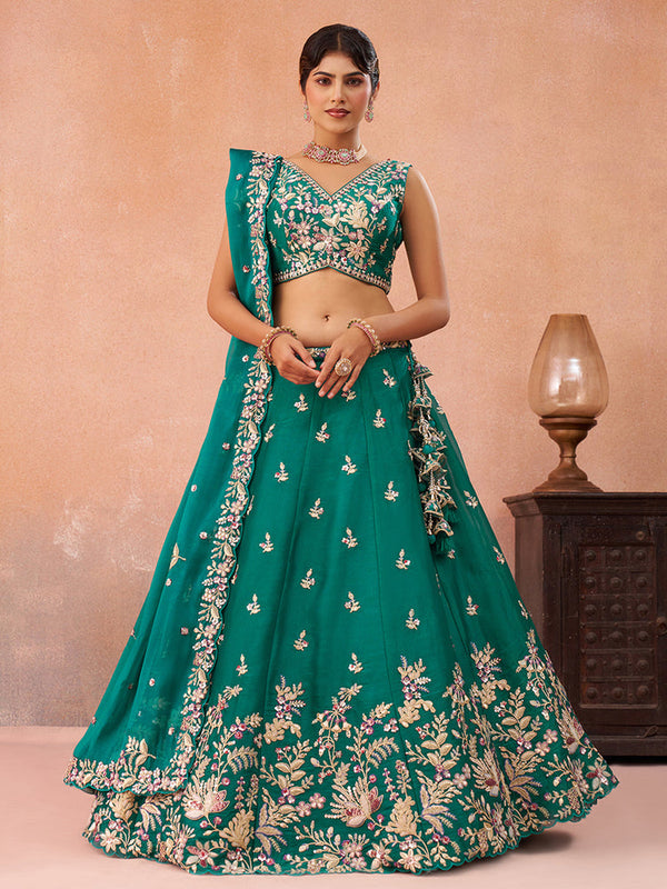 Rama Tissue Traditional Embroidered Lehenga Choli
