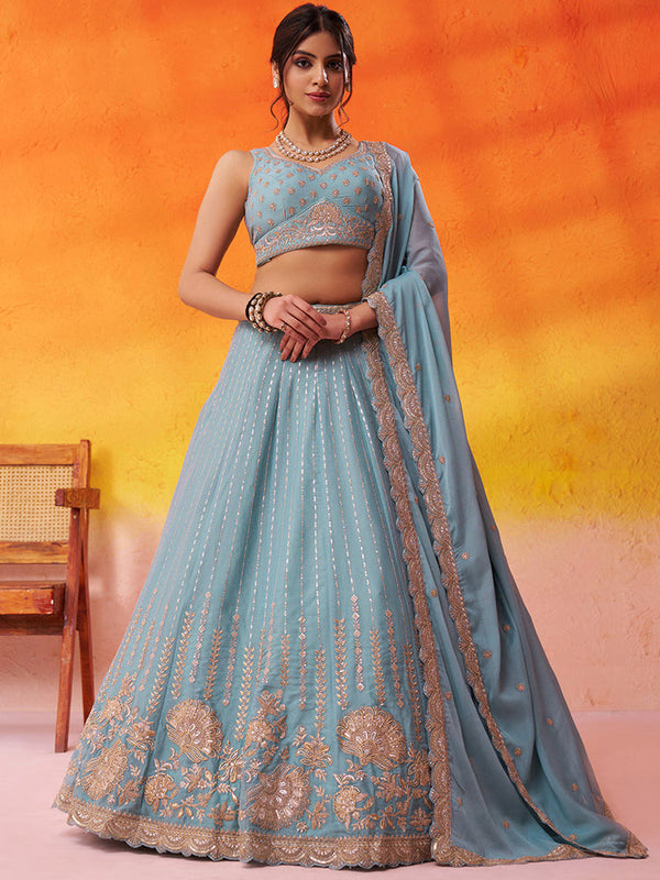 Seagreen Ethnic Tissue Silk Lehenga for Women