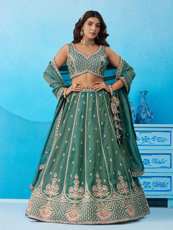 Teal Designer Sequins Work Lehenga Choli