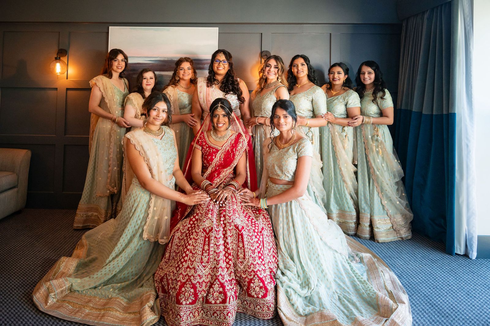 A Dream in Mint Green: Custom Bridesmaid Lehengas for a UK Bride