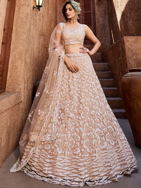 Nude Net Sequin Embroidered Lehenga Choli with Dupatta