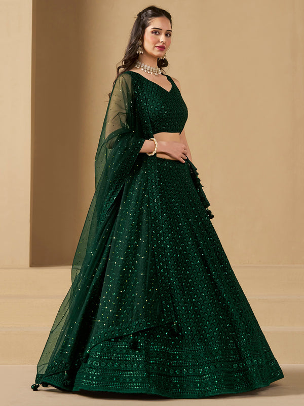 Emerald Green Georgette Lehenga Set