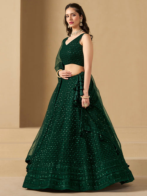 Emerald Green Georgette Lehenga Set