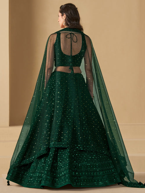 Emerald Green Georgette Lehenga Set