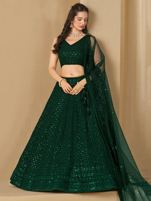Emerald Green Georgette Lehenga Set