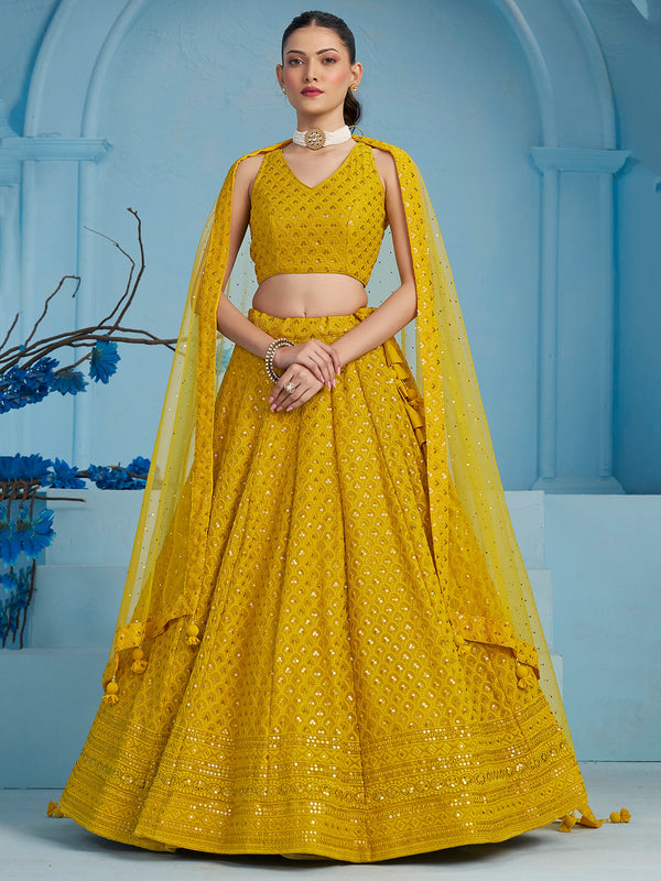 Yellow Sleeveless Lehenga Choli Set