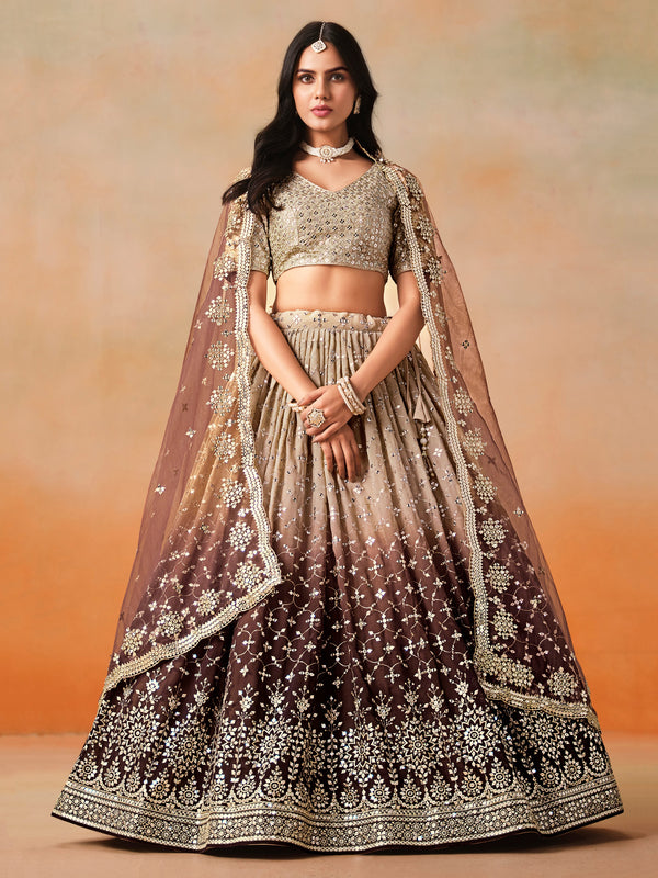 Brown Ombre Georgette Lehenga Choli