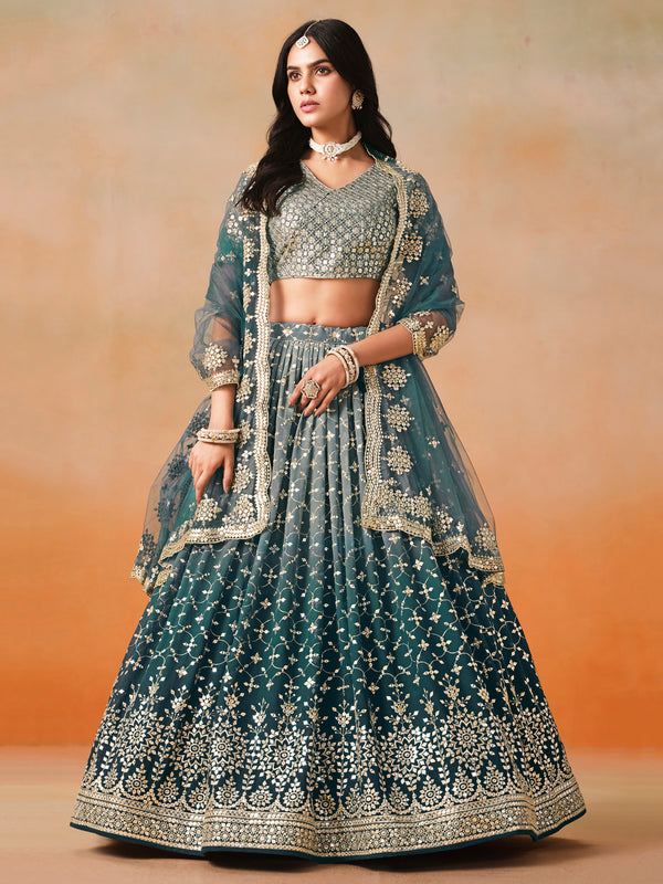 Dove Blue Ombre Georgette Lehenga Choli