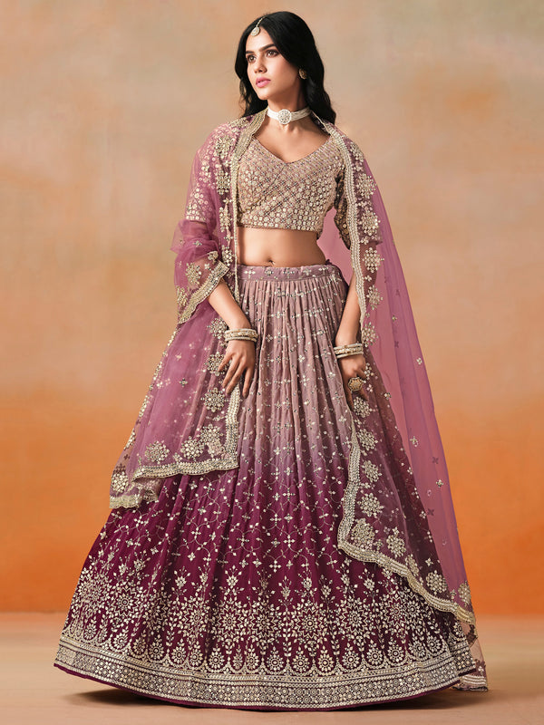 Maroon Blue Ombre Georgette Lehenga Choli