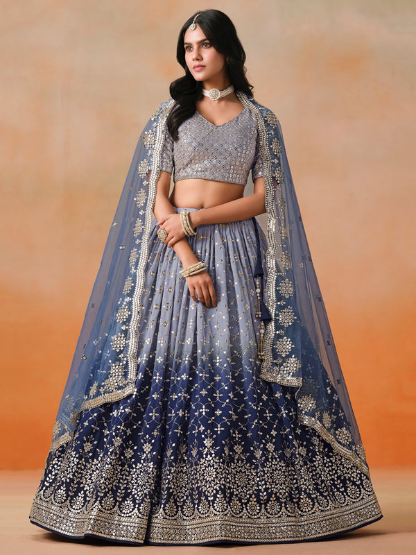 Navy Blue Ombre Georgette Lehenga Choli