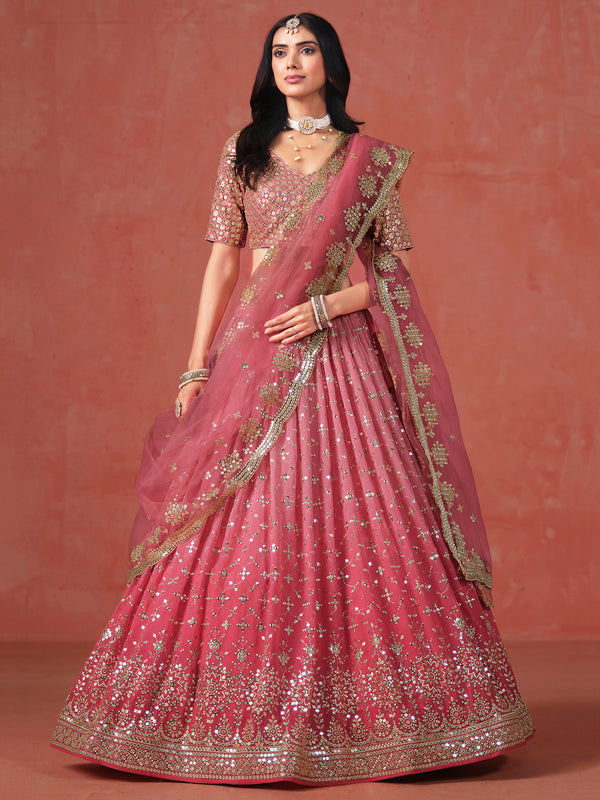 Peach Ombre Georgette Lehenga Choli