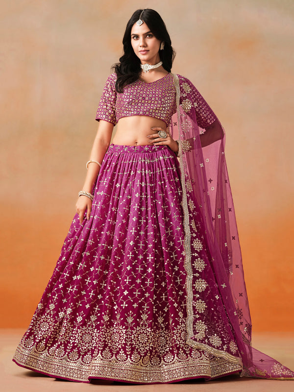 Red Pink Ombre Georgette Lehenga Choli