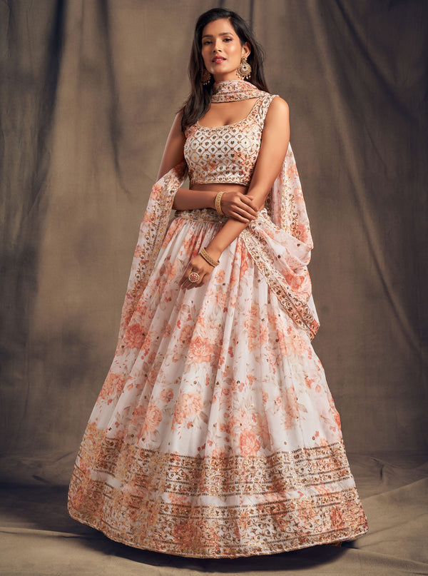 White Elegant Floral Lehenga Set for Women