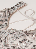 beige net lehenga with mirror embroidery