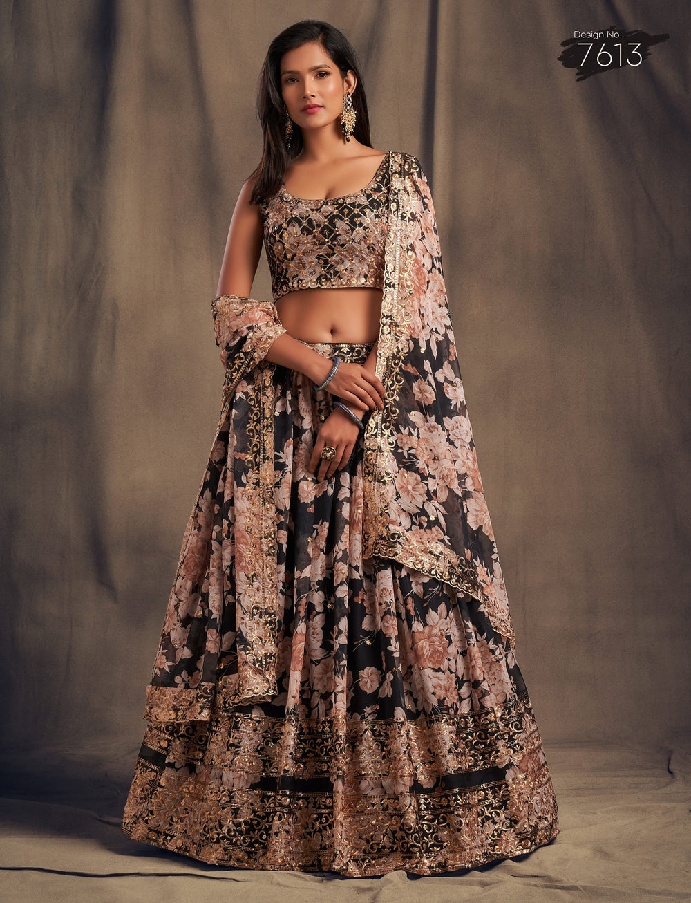 black embroidered organza lehenga with elegant dupatta